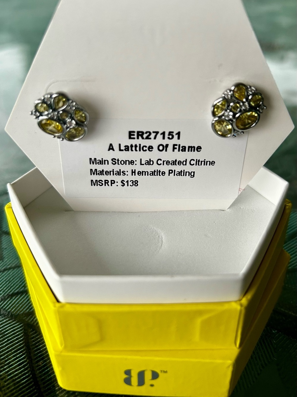 BP Birthday Citrine Cluster Stud Earrings - Yellow Hematite plating